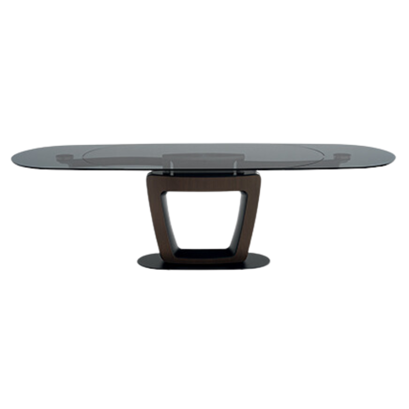 table orbital calligaris style épuré plateau elliptique structure en métal base habillage élégant