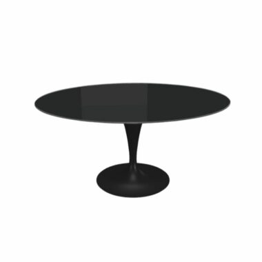table TRUMPET ovale en plateau ceramique noir brillant effet épuré et pied central en forme de tulipe design moderne