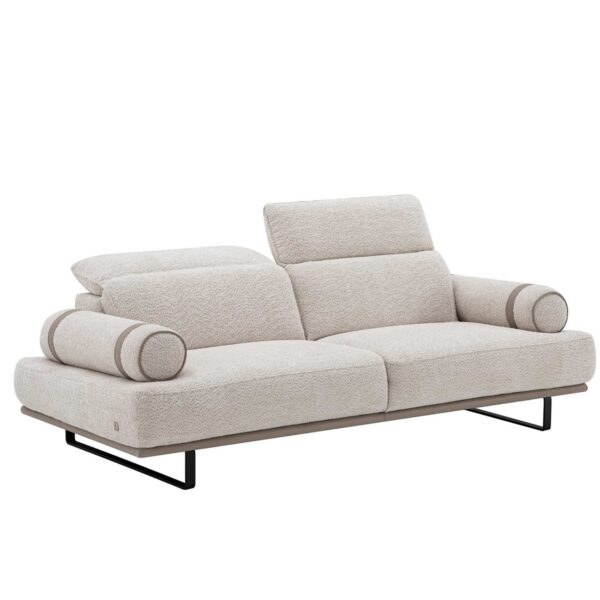 Canapé 3 places design ANAPOLIS en tissu beige et finitions cuir